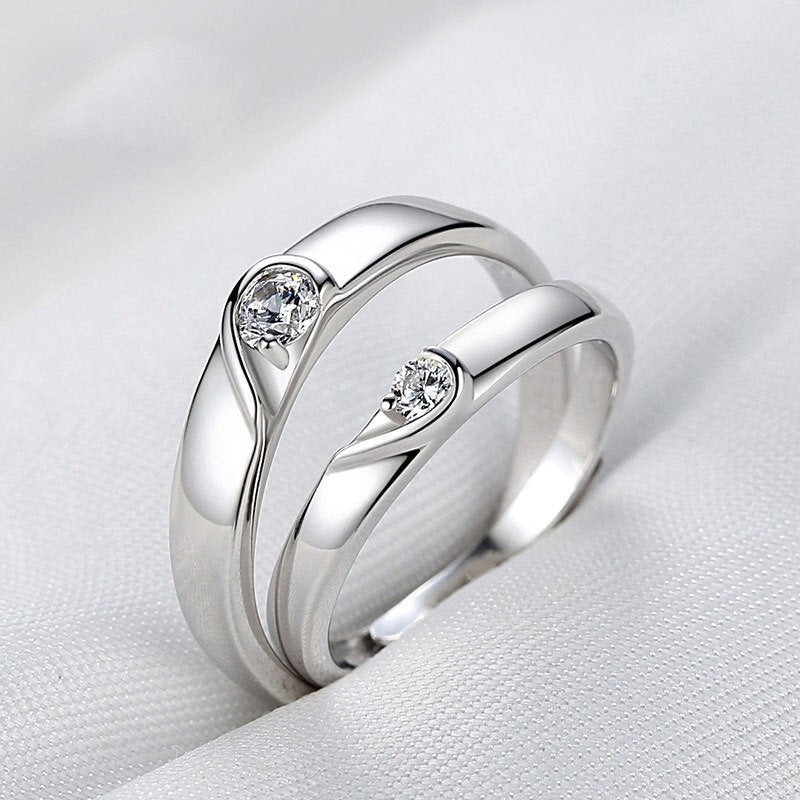 New Silver Plated Couple Ring For Lovers Forever Endless Love Heart Zircon Ring Adjustable Open Ring Wedding Engagement Jewelry