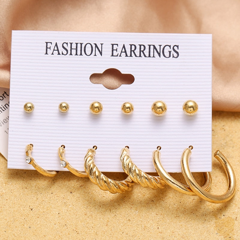 17KM Bohemian Gold Color Pearl Earrings Set For Women Girls 27 Styles Butterfly Acrylic Resin Hoop Earring Brincos Party Jewelry