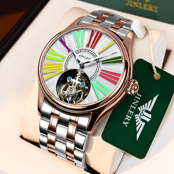 Jinlery Tourbillon Hand Wind Watch for Men Mechanical Wristwatches Luxury Sapphire Crystal Watch Relogio Masculino часы мужские