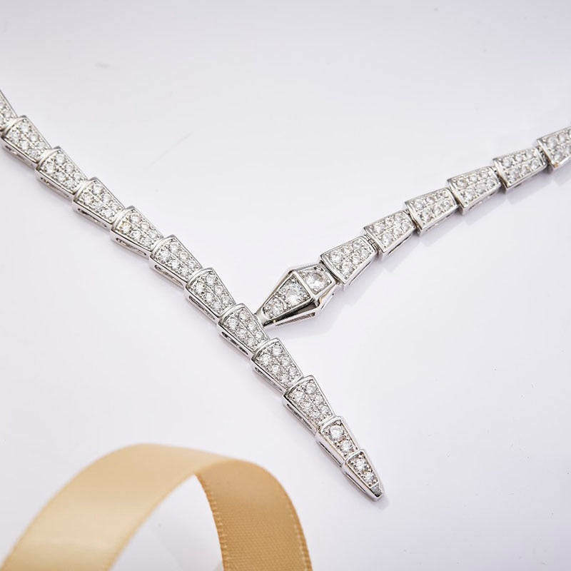 2022 New Sterling Silver Color Beautiful Double Row Diamond Narrow Snake Necklace Collar For Women Party Birthday Luxury Jewelry