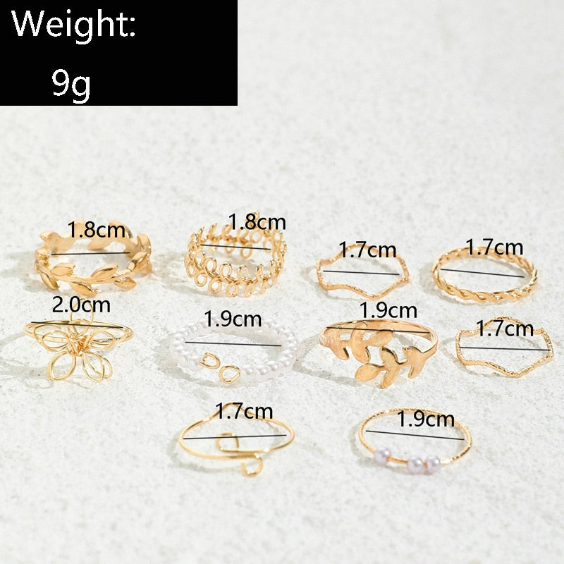 Bohemian Wave Flower Rings Set For Women Vintage Geometric Pearl Butterfly Metal Chain Knuckle Rings 2022 Trendy Jewelry Gift