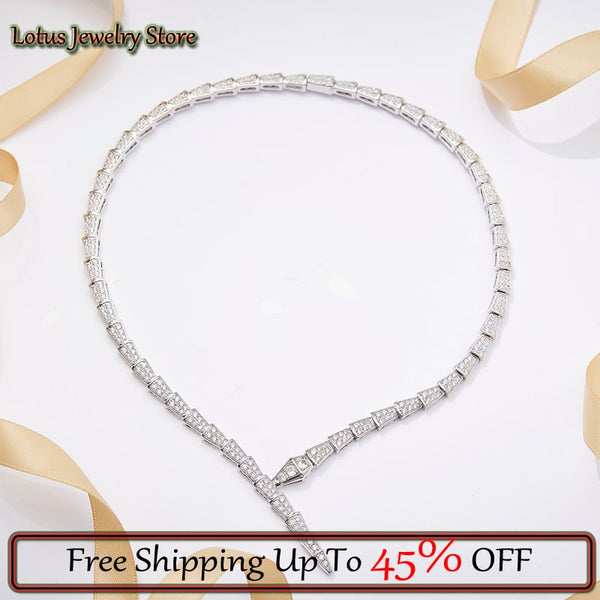 2022 New Sterling Silver Color Beautiful Double Row Diamond Narrow Snake Necklace Collar For Women Party Birthday Luxury Jewelry