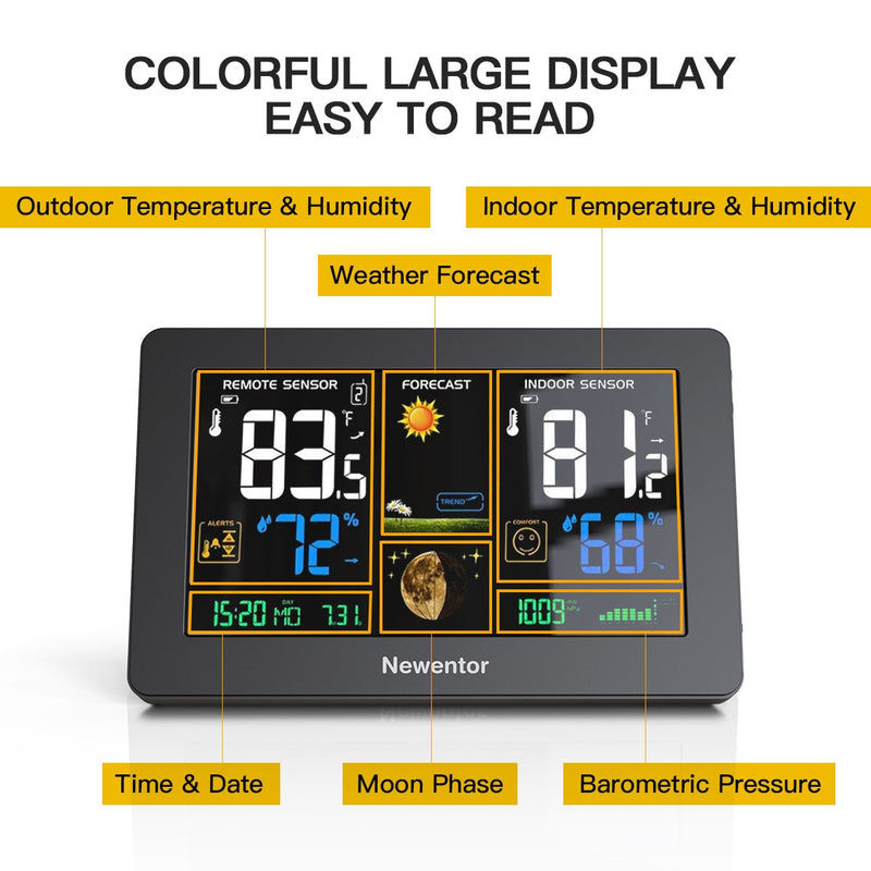 Professional Wireless Weather Station Indoor Remote Sensors Digital Alarm Clock Time Calendar Hygrometer Humidity Temperature