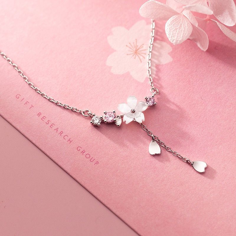 Fashion Cherry Blossoms Flower Necklace For Women Romantic Crystal Zircon Butterfly Flowers Pearl Shell Necklace Wedding Jewelry