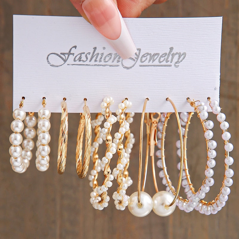 17KM Bohemian Gold Color Pearl Earrings Set For Women Girls 27 Styles Butterfly Acrylic Resin Hoop Earring Brincos Party Jewelry