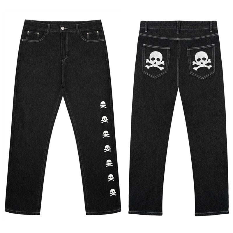 Jeans With Print Straight Baggy Punk Men&
