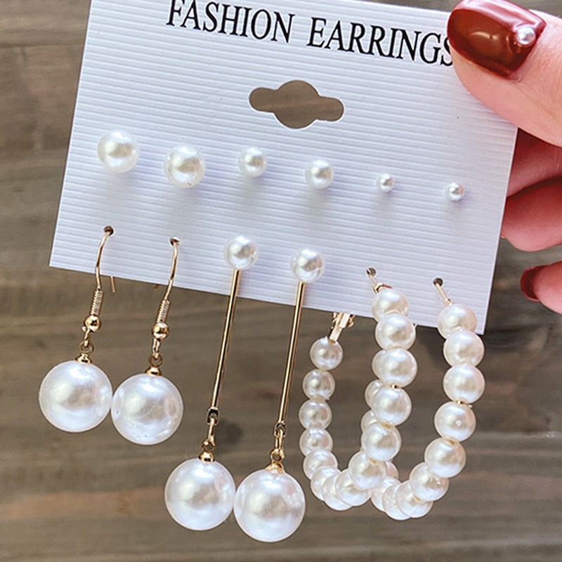 17KM Bohemian Gold Color Pearl Earrings Set For Women Girls 27 Styles Butterfly Acrylic Resin Hoop Earring Brincos Party Jewelry