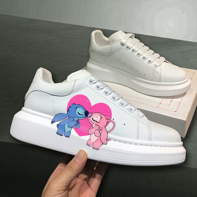 Disney Stitch Couple Fashion Men Women Vulcanize Shoes Male Platform Sneakers Girls Casual kateboarding Shoes flats 3D graffiti
