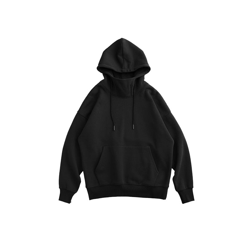 INFLATION Blank Thick Fleece Hoodies Men Winter Warm High Collar Oversized Hoodies Unisex Hooded Sweatshirts