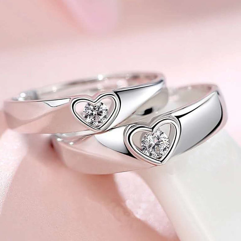 2pcs/Set Adjustable Heart-Shaped Letter Copper 30% Silver Plated Crystal Couple Ring Men Women Jewelry Wholesale Dropshipping