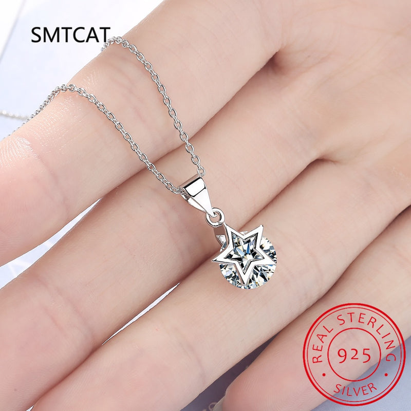 1 Carat Real Moissanite Star Pendant Necklace For Women Top Quality 100% 925 Sterling Silver Wedding Party Bridal Fine Jewelry