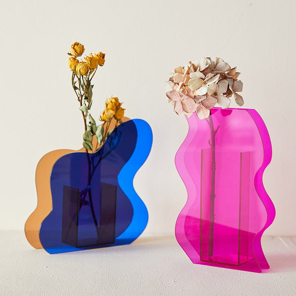 Nordic Rainbow Colorful Acrylic Vase Art Geometric Sunlight Sunrise Daybreak Vases for Home Decorations Desktop Decor