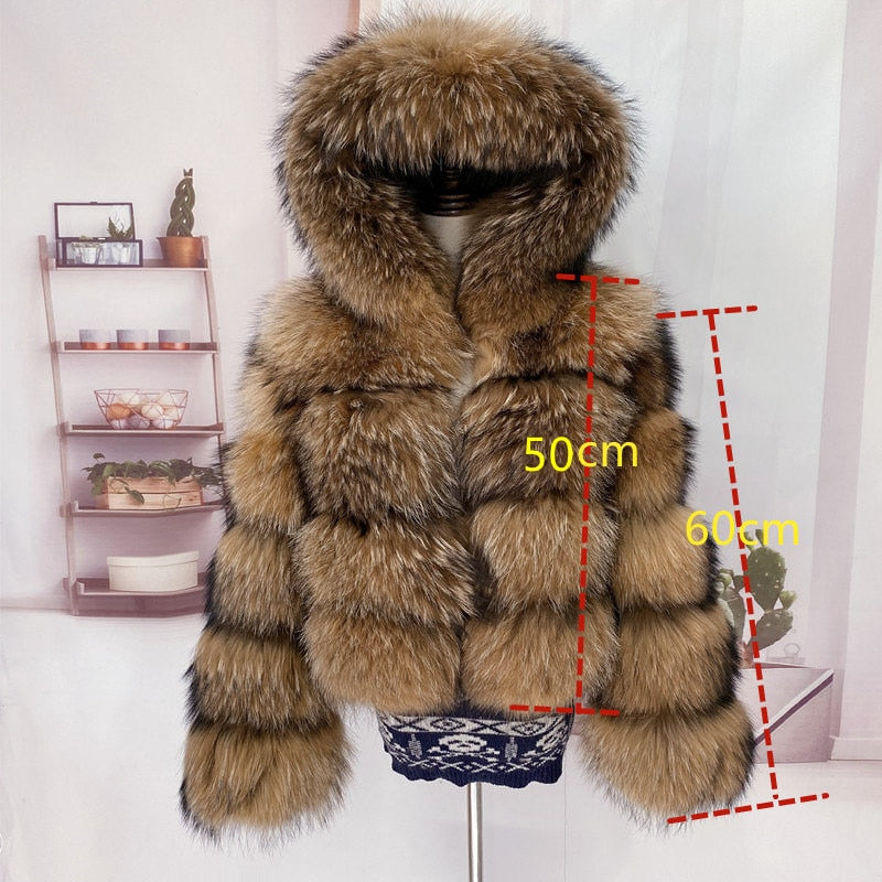Real Natural Raccoon Jacket Women's Fashion Coats Real Fur Coat Round Neck Warm Thick Hoodie Detachable New Style