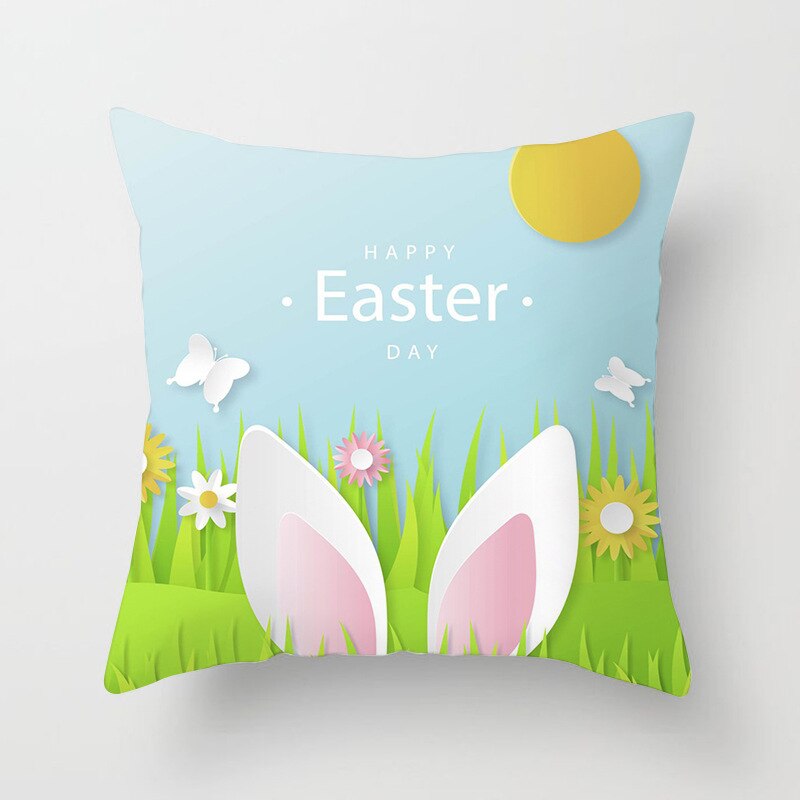 Happy Easter Pillowcase Easter Decorations For Home Party Sofa Pillow Case Rabbit Bunny Eggs Pillow Cover 45*45CM