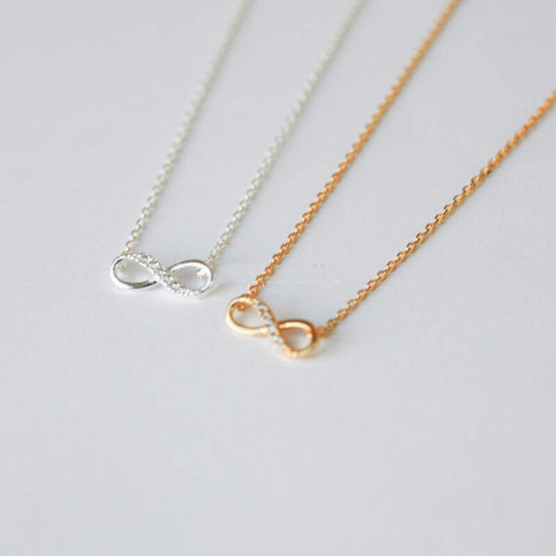 FSUNION 2022 New Tiny Infinity Crystal Pendant Necklaces For Women Choker Lucky Number Eight Geometric Long Chain Necklace