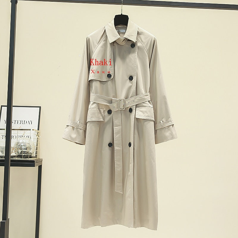 UK Brand new Fashion 2022 Fall /Autumn Casual Double breasted Simple Classic Long Trench coat with belt Chic Female windbreaker