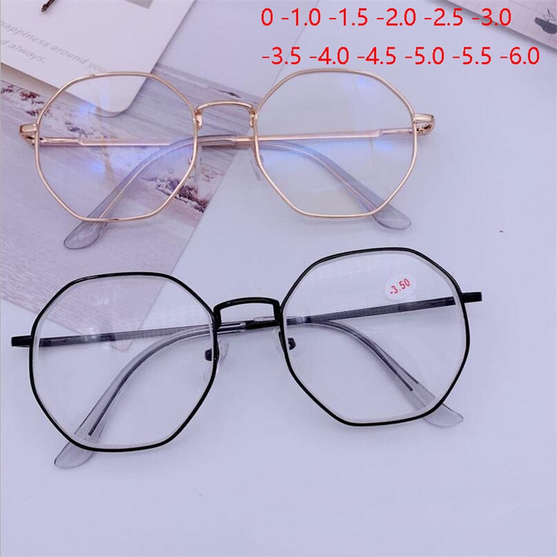 Men Vintage Anti Blue light Minus Glasses Frame With Degree Round Women Myopia Lens Nearsighted Glasses 0 -1.0 -1.5 -2.0 To -6.0