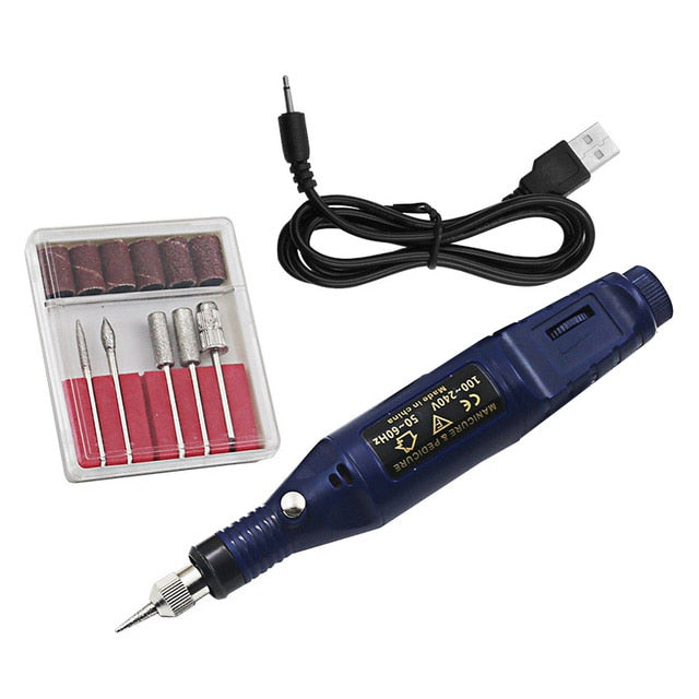 Nail Manicure USB Mini Electric Grinding Variable Speed Rotary Tool Kit Drill Bit Engraving Pen for Milling and Polishing Tools