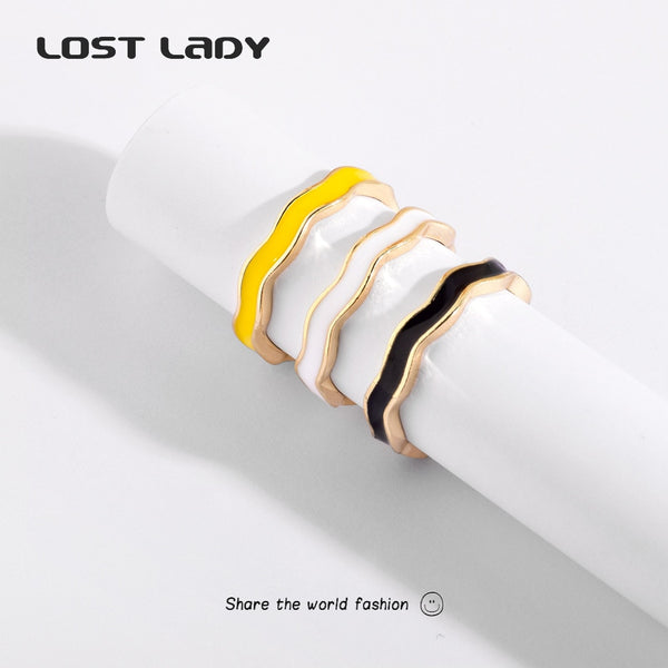 Lost Lady New Fashion MultiColor Enamel Rings For Women Smooth Simple Metal Wave Type Finger Rings Wholesale Accessories Gifts