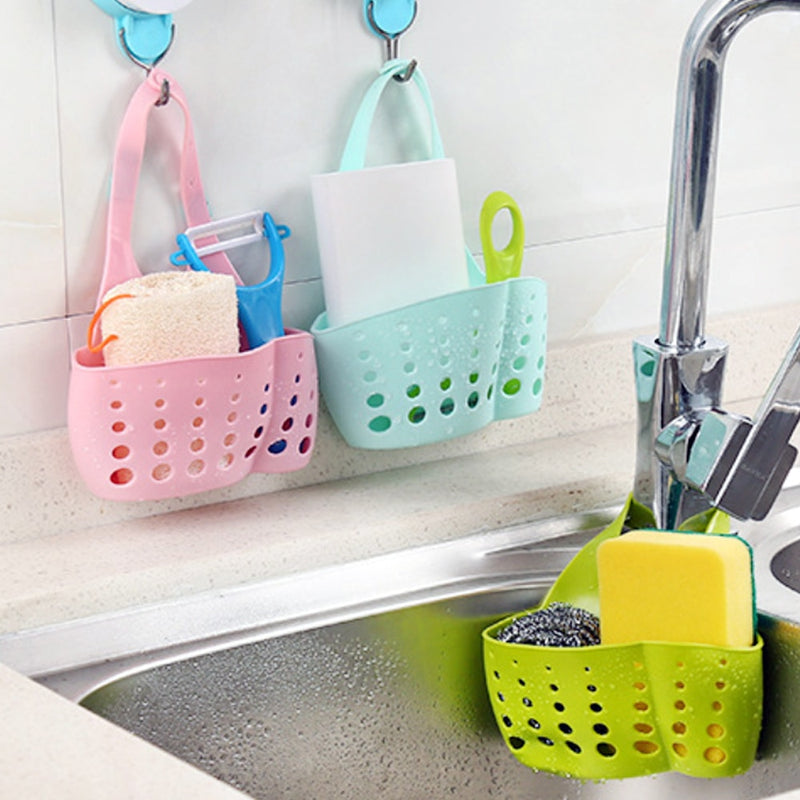 Sink Sponge Storage Hanging Basket Adjustable Snap Button Type Drain Rack Faucet Storage Drain Baskets Home Kitchen Tools