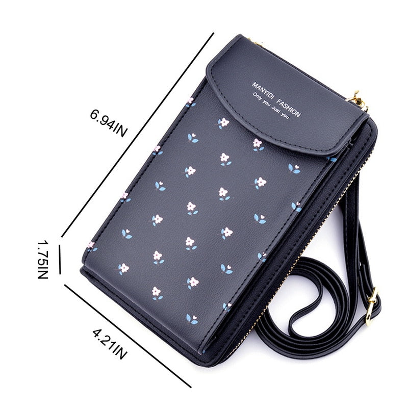 2022 Women Wallet Flower Print Leather Shoulder Straps Shoulder Bag Mobile Phone Big Card Holders Wallet Handbag Pockets Girls