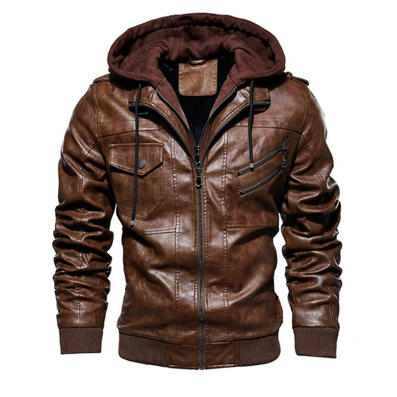 winter men&#39;s leather jacket motorcycle hooded jacket men&#39;s warm Casual PU leather coat Fleece men&#39;s Coats Brand clothing