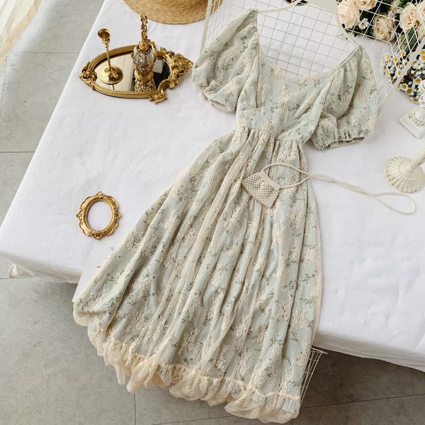 Summer Fairy Dress Women French Style Vintage Retro Chiffon Dress Puff Sleeve Casual Elegant Floral Print Dress Women 2022 New