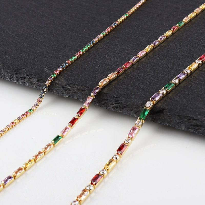 Hot Selling Tennis Chain Rainbow Necklaces Gold filled Fashion Colorful Rainbow CZ Chocker Necklace For Women Femme Jewelry New