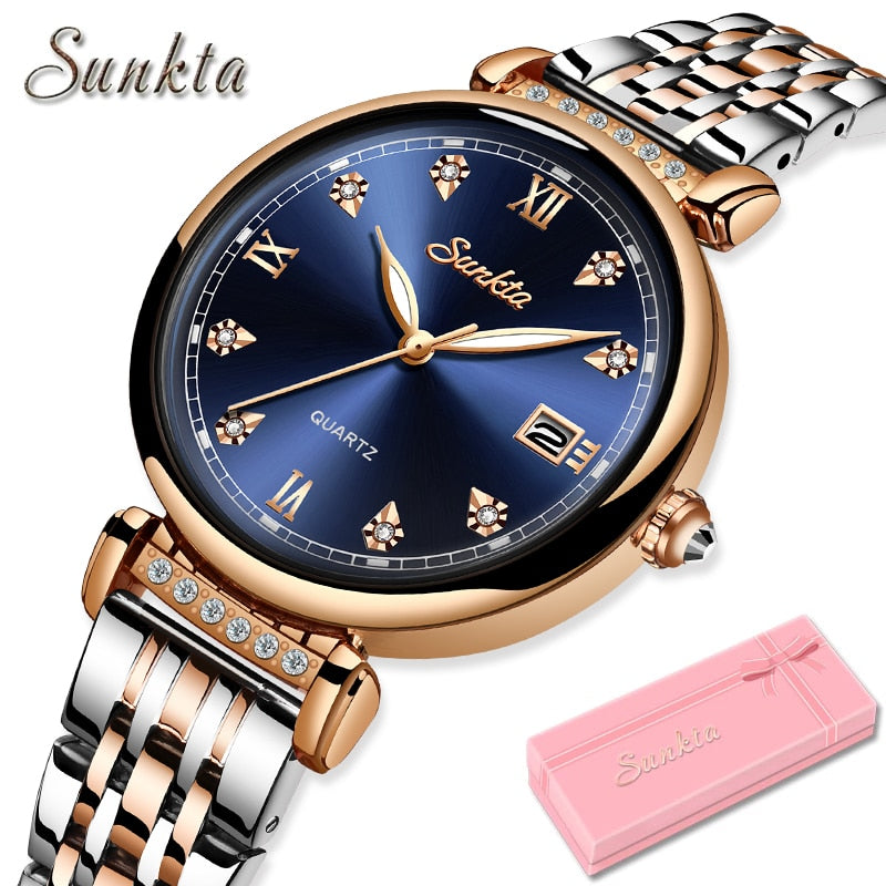 Montre Femme SUNKTA New Women Watch Top Luxury Brand Creative Design Steel Women&