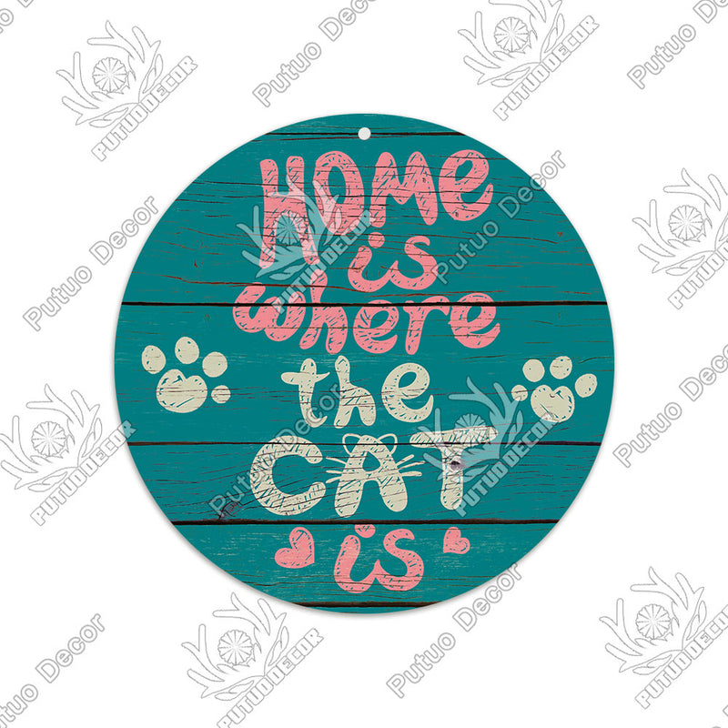 Putuo Decor Sweet Home Round Wooden Signs Home Wall Plaque Family Plaque Wood Gifts for Home Decor Living Room Door Decoration