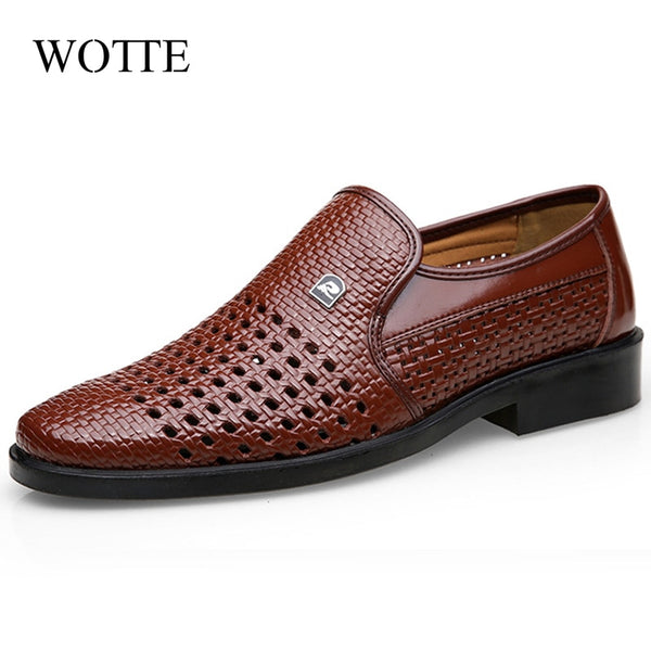 WOTTE Spring Men Loafers Leather Men Shoes Summer Hollow Breathable Oxfords Man Casual Shoes Slip On Formal Dress Shoes For Man