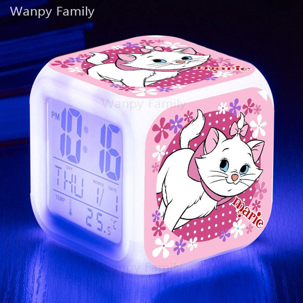 Cute Marie Cat Alarm Clock 7 Color Glowing LED Digital Clock Kids Room Touch Sensing Small Night Lamp Desk Clock Gift For Child