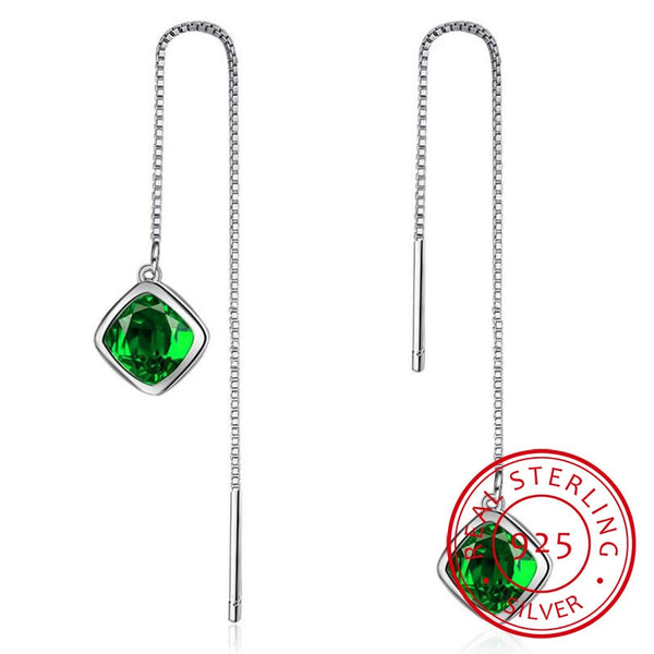 Elegant Geometry Emerald Ear drops Ruby Silver 925 Jewelry Simple Gemstones Earrings for Women Accessory Wholesale