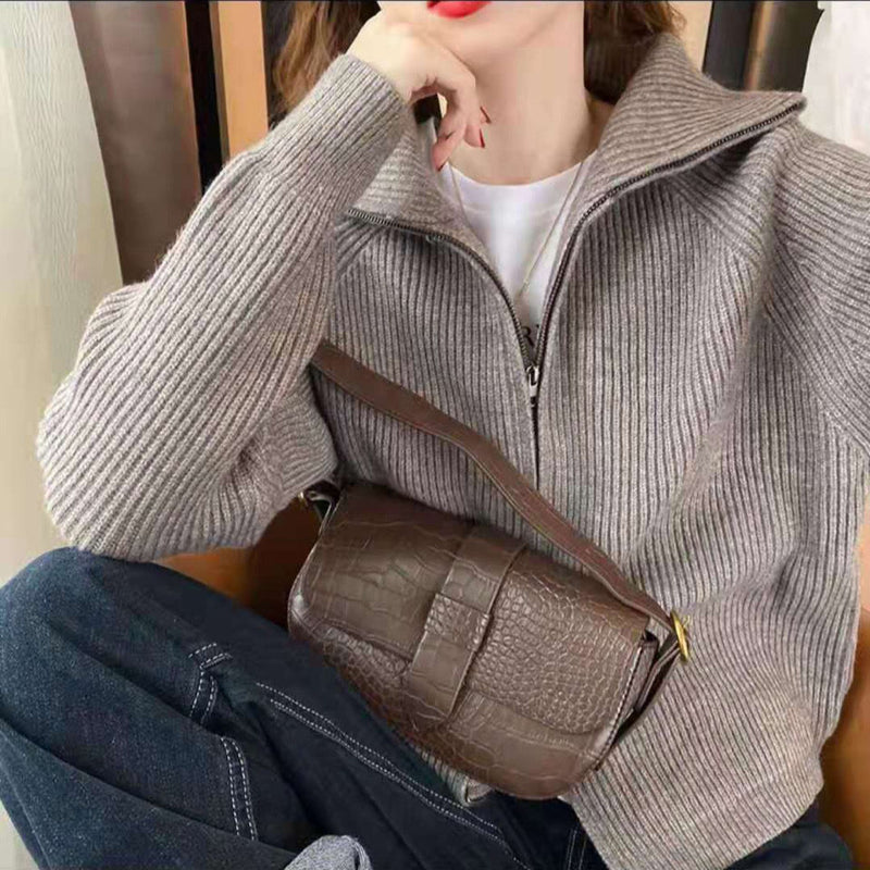 Sweater Cardigan Women Spring New Solid Vintage All-match Elegant Zipper Loose Daily Soft Sweet Simple Casual Knitwear Chic Teen