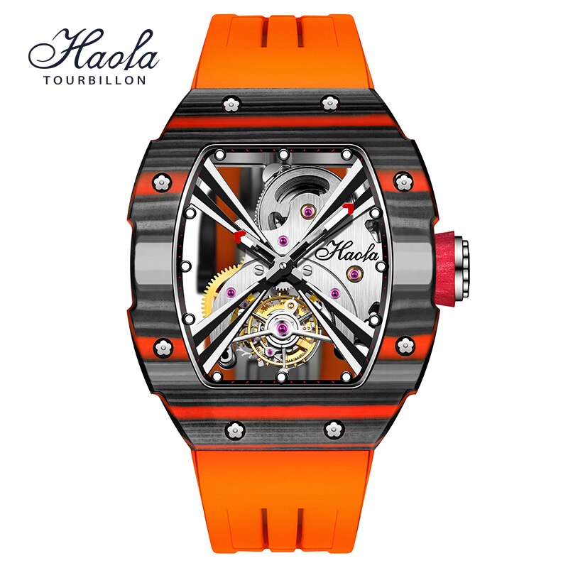 HAOFA Skeleton Manual Tourbillon Mechanical Watch Men Luminous Sapphire Flying Mens Watch Luxury Carbon Fiber orologio uomo