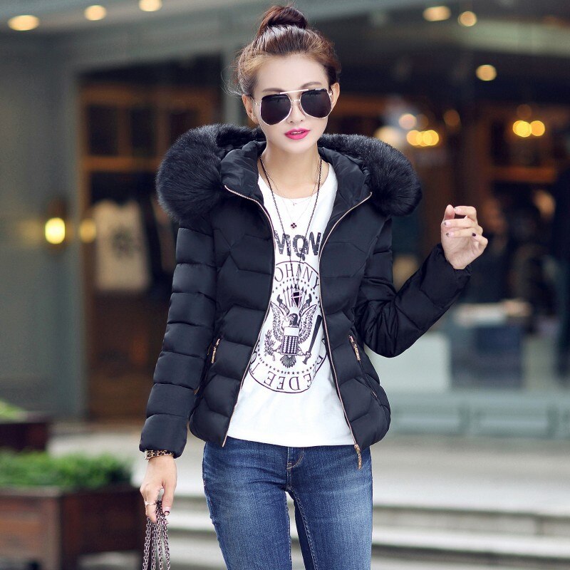 2022 New Women Winter Coat Fake Fur Collar Woman's Parka Short Outwear Warm Down Cotton Jacket Winter Jackets Female Coat Trend