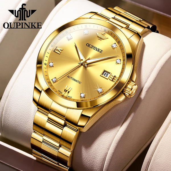 OUPINKE Luxury Swiss Movement Watches For Men Diamond Automatic Mechanical Original Wristwatch 50M Waterproof Sapphire Mirror