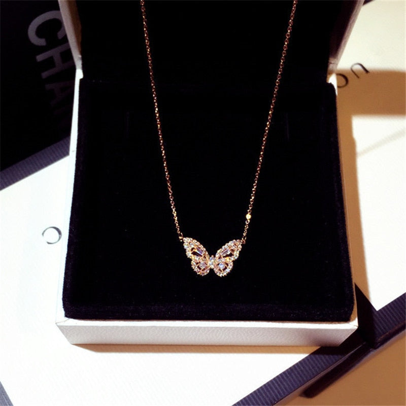 CC Butterfly Necklaces Pendants For Women Sterling Cubic Zirconia Luxury Clavicle Chain Temperament Jewelry Necklace CCN700