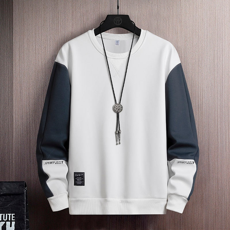 2023 Solid Color Black White Patchwork Sweatshirt Men&