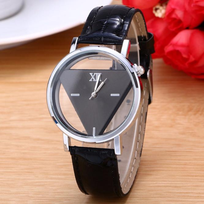 Fashion Hollowed Transparent Watches Women Triangular Watches Casual Leather Band Quartz Wristwatch Reloj Mujer Relogio Feminino