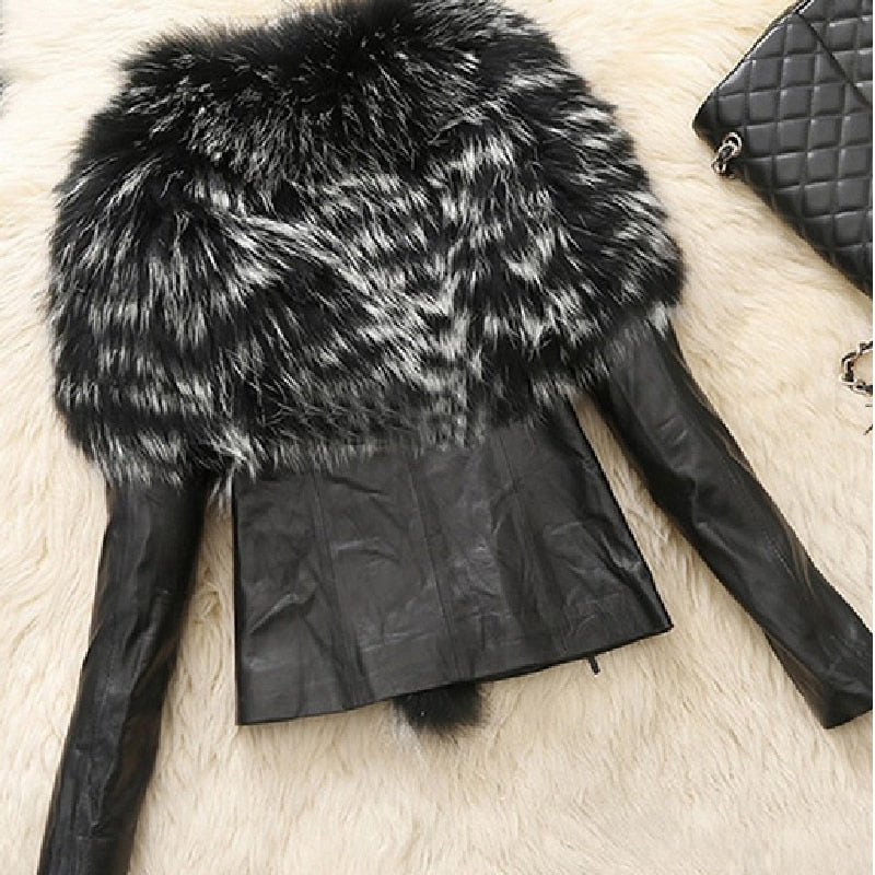 2022 Autumn Winter Women's Faux Fur Coat Jacket Female Slim Fit PU Leather Fur Coats Fluffy Outerwear Jackets