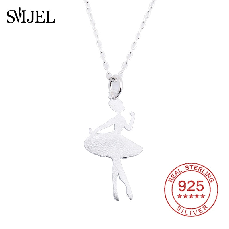 100% 925 Sterling Silver Ballerina Pendant Necklace For Women Necklaces Dancers Accessories Ballet Jewelry Girl Party Gifts