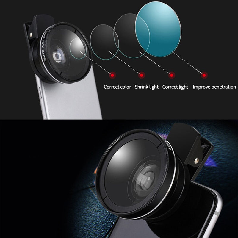 2 IN 1 Lens Universal Clip 37mm Mobile Phone Lens Professional 0.45x 49uv Super Wide-Angle + Macro HD Lens For iPhone Android