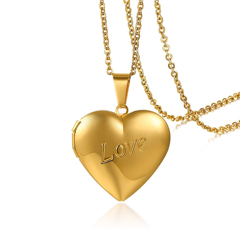 Vnox Light Heart Locket Pendants for Women Men Openable Photo Frame Glossy Stainless Steel Necklaces Family Love Collar