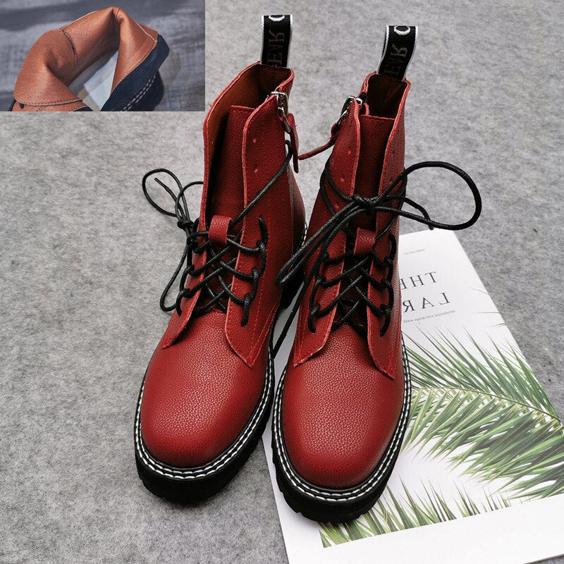 MORAZORA 2022 Genuine leather boots women shoes thick sole lace up autumn winter short ankle boots for women motorcycle boots