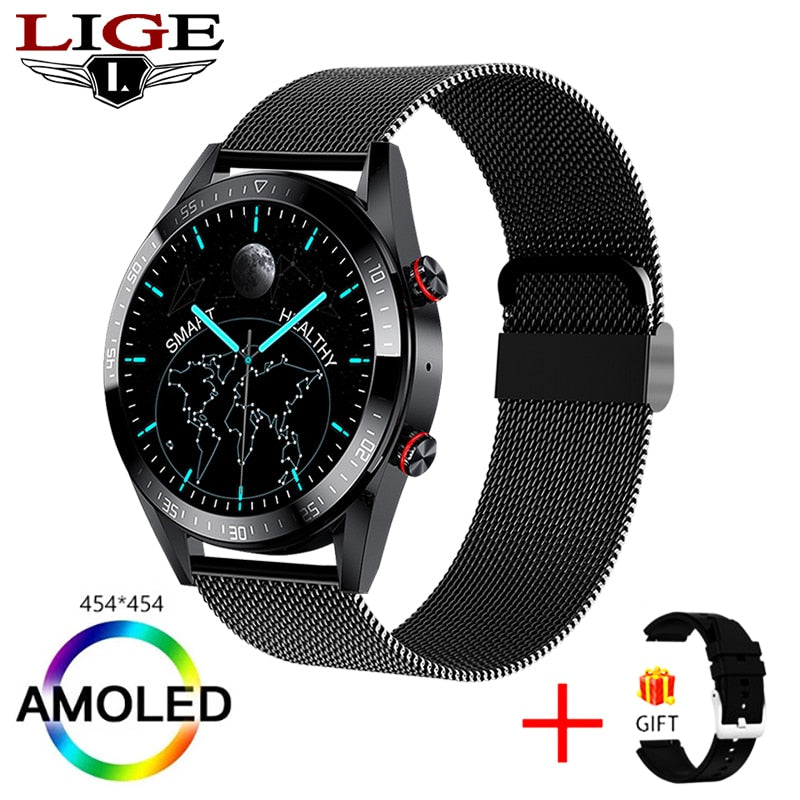 LIGE New 454*454 Screen Smart Watch Always Display The Time Bluetooth Call Local Music Smartwatch For Mens Android TWS Earphones