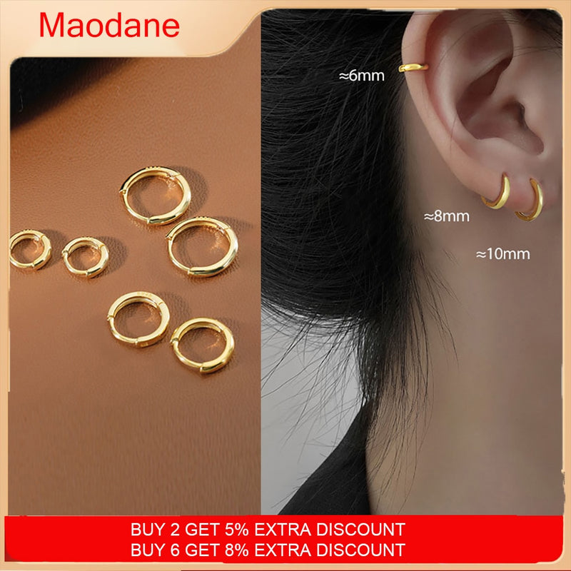 Stainless Steel 1 Pair Minimalist Huggie Hoop Earrings For Women Gold Color Tiny Round Circle 6/8/10mm Punk Unisex Rock Earring