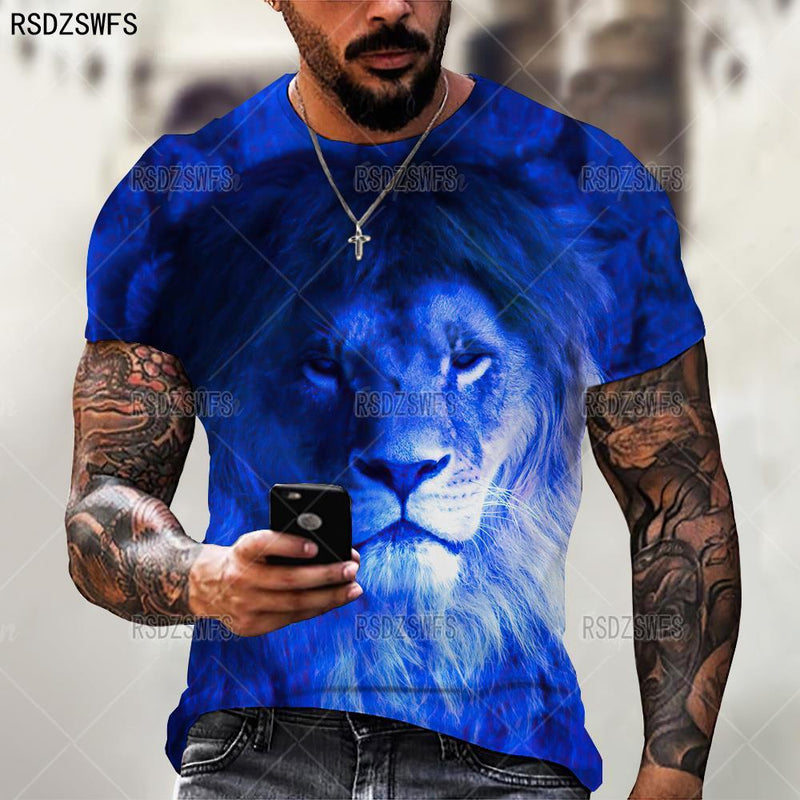 animal printing Wolf Men T-Shirt Summer Trend  Casual O-Neck Short Sleeve Oversized T-Shirt Fashion Streetwear Selling Hip Hop
