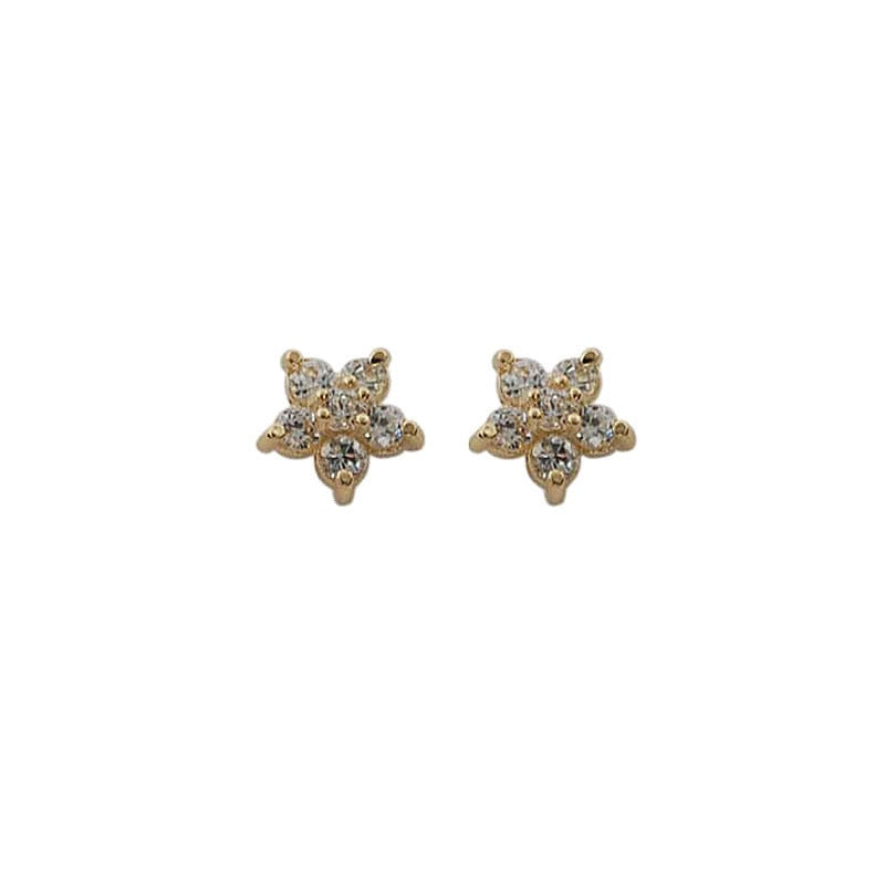 925 Sterling Silver Plated 14k Gold Pavé Crystal Five-pointed Star Earrings Women Simple Fashion Wedding Jewelry Accessories