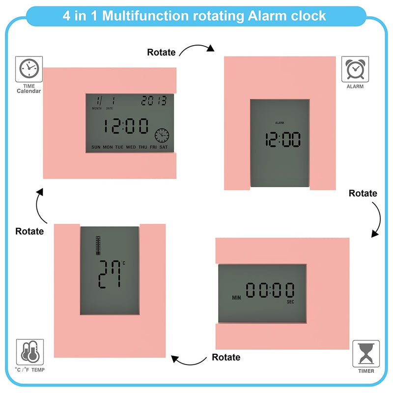 Digital Desk Calendar Alarm clock  with Indoor Thermometer &amp; Countdown Timer  Electronic Square Bedside Watch Modern design